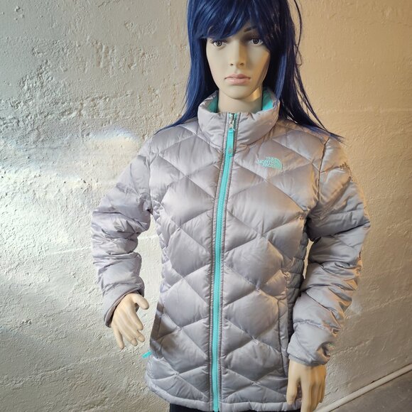 The North Face Gray Teal Zipper Puffer Jacket Girls Size XL (18) - Picture 2 of 13
